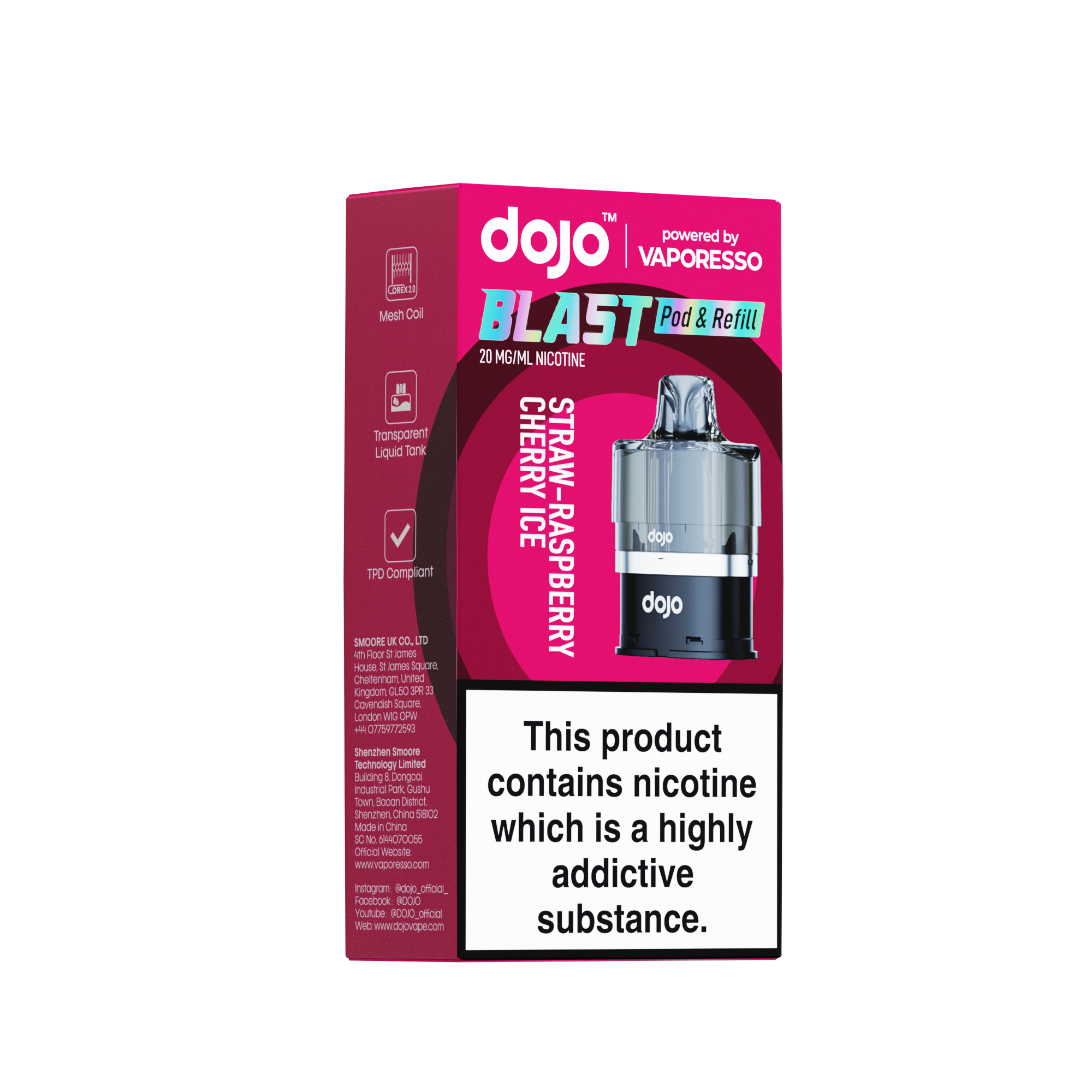 Vaporesso DOJO Blast 6000 Refillable Pod 12ml - Strawberry Raspberry Cherry Ice
