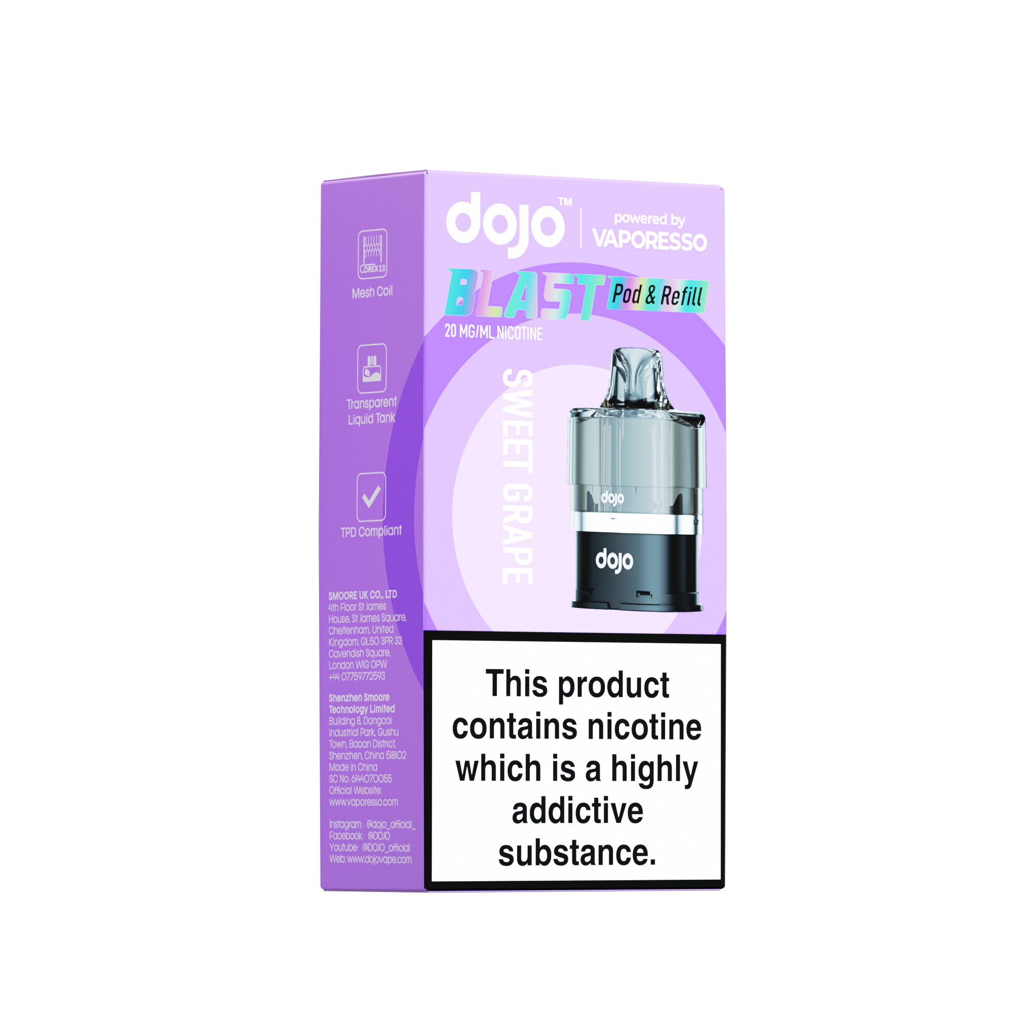 Vaporesso DOJO Blast 6000 Refillable Pod 12ml - Sweet Grape The Vape Escape Wales & England Vaporesso DOJO Blast 6000 Refillable Pod 12ml - Sweet Grape The Vape Escape Wales & England