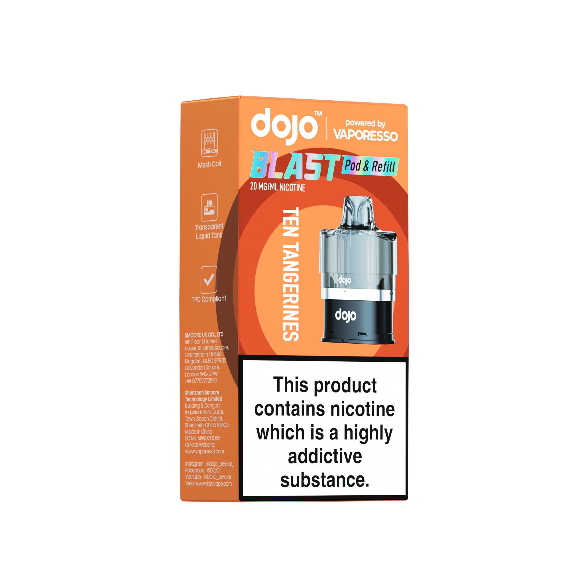 Vaporesso DOJO Blast 6000 Refillable Pod 12ml - Ten Tangerines