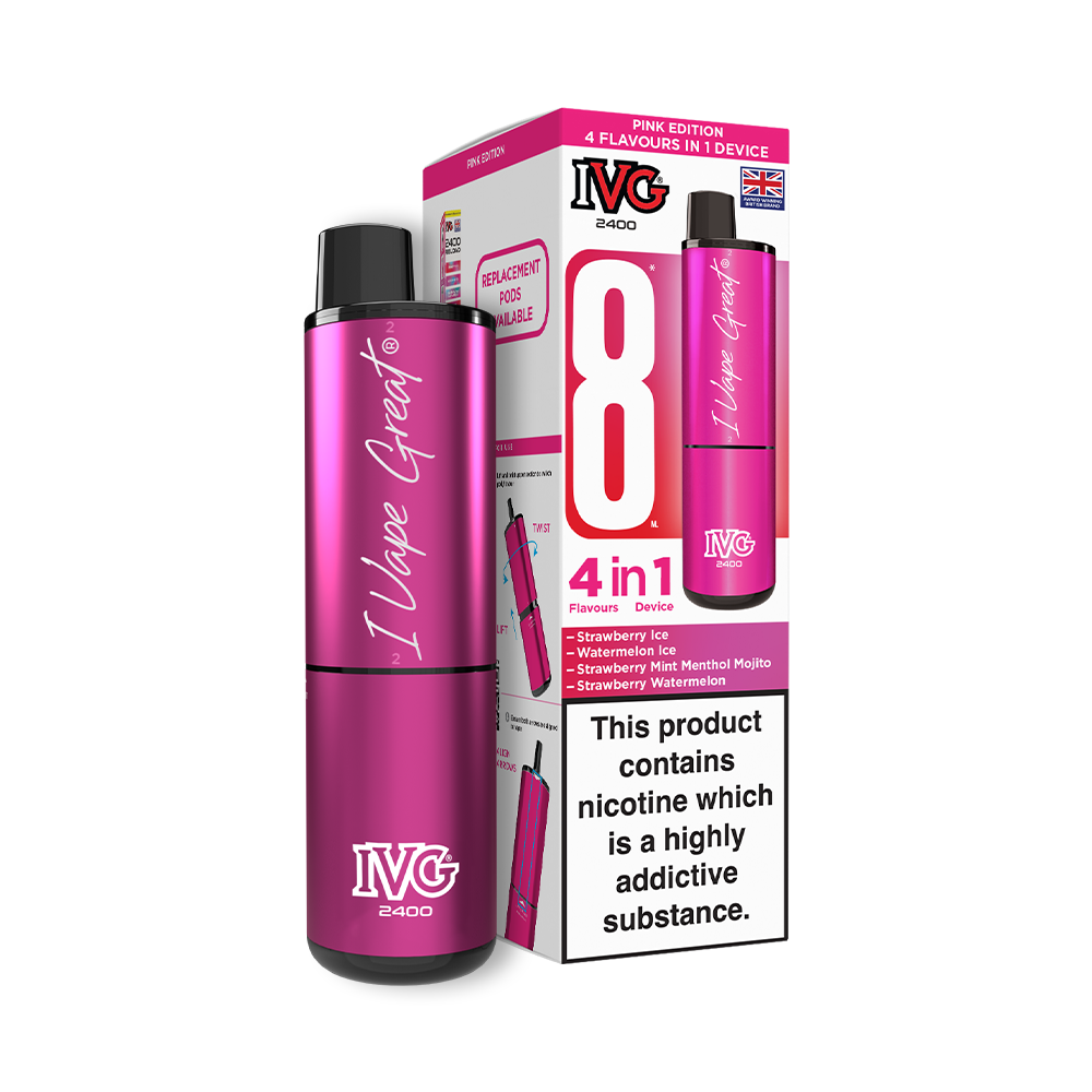 IVG 2400 Big Puff Pre-filled Pod Vape Kit (4 in 1) 🔥2 for £25🔥 - Pink Edition (4 Flavours)