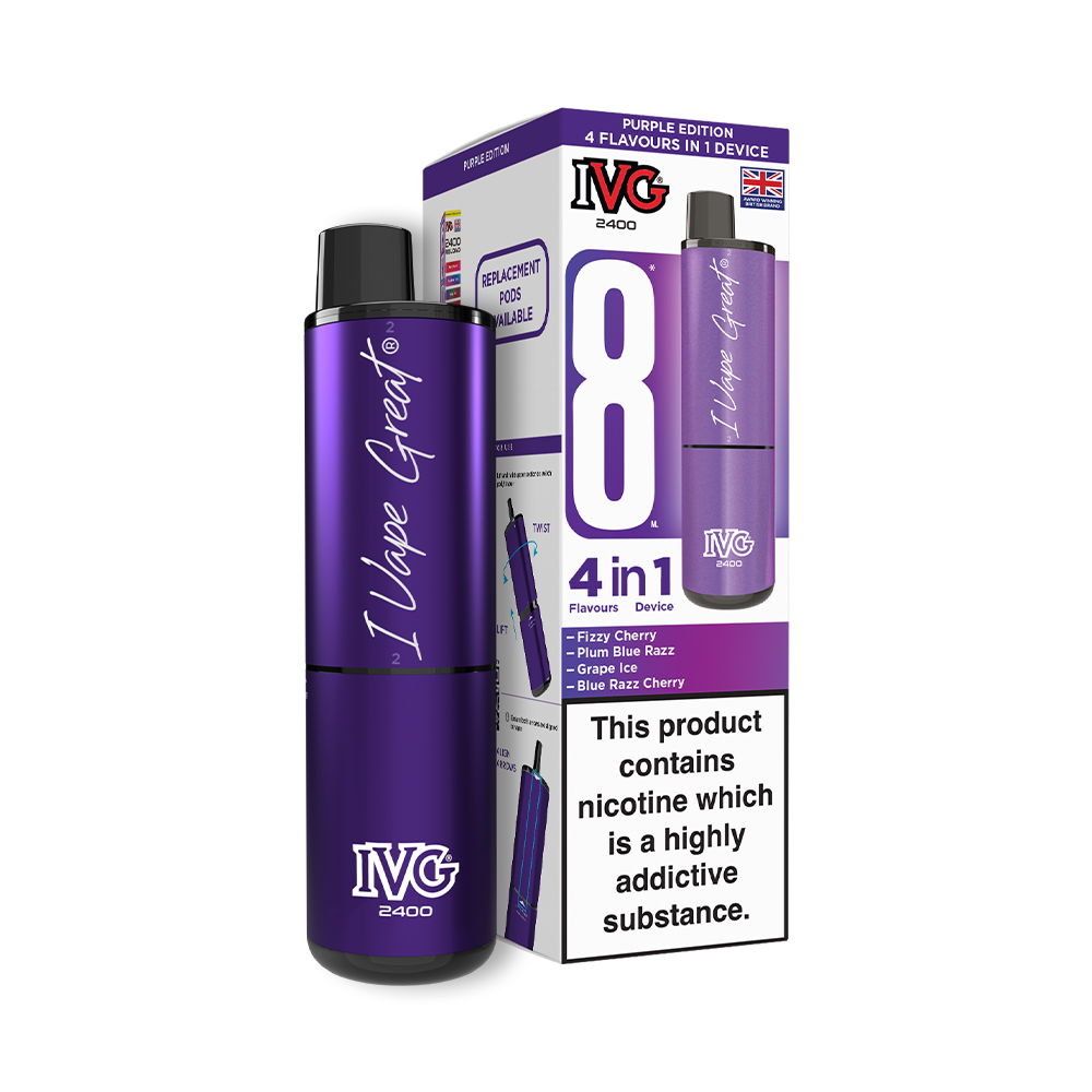 IVG 2400 Big Puff Pre-filled Pod Vape Kit (4 in 1) 🔥2 for £25🔥 - Purple Edition (4 Flavours)