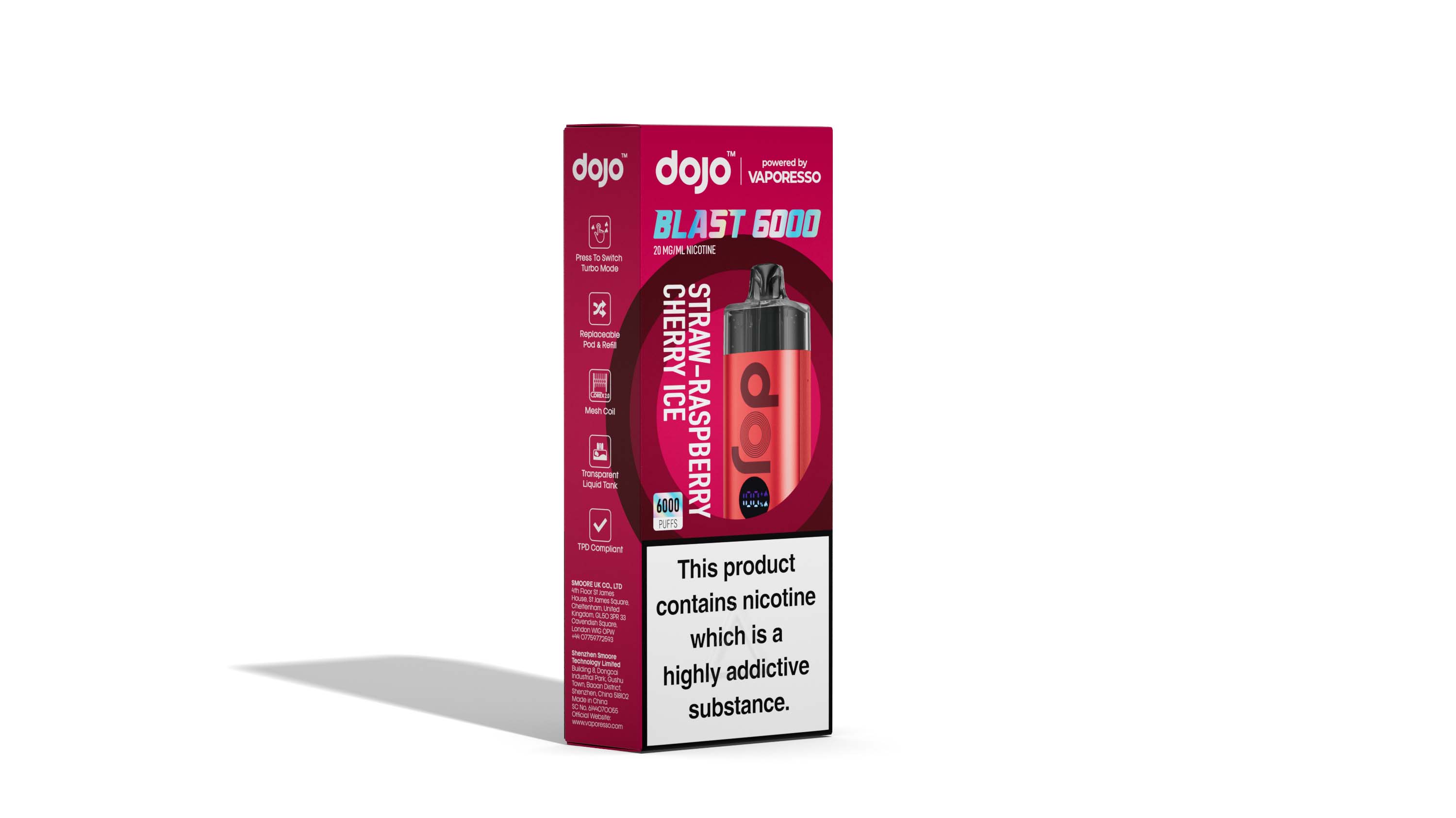 Vaporesso DOJO Blast 6000 Pod Vape Kit 12ml - Strawberry Raspberry Cherry Ice