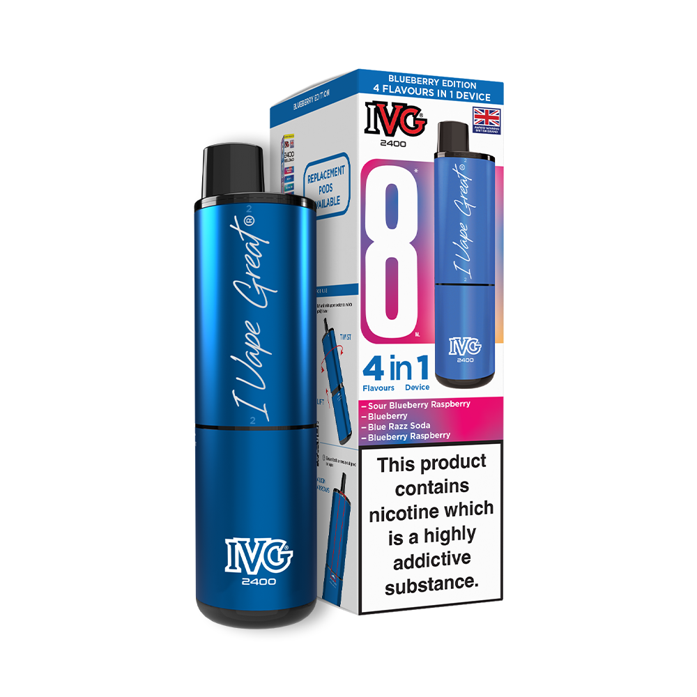 IVG 2400 Big Puff Pre-filled Pod Vape Kit (4 in 1) 🔥2 for £25🔥 - Blueberry Edition (4 Flavours)