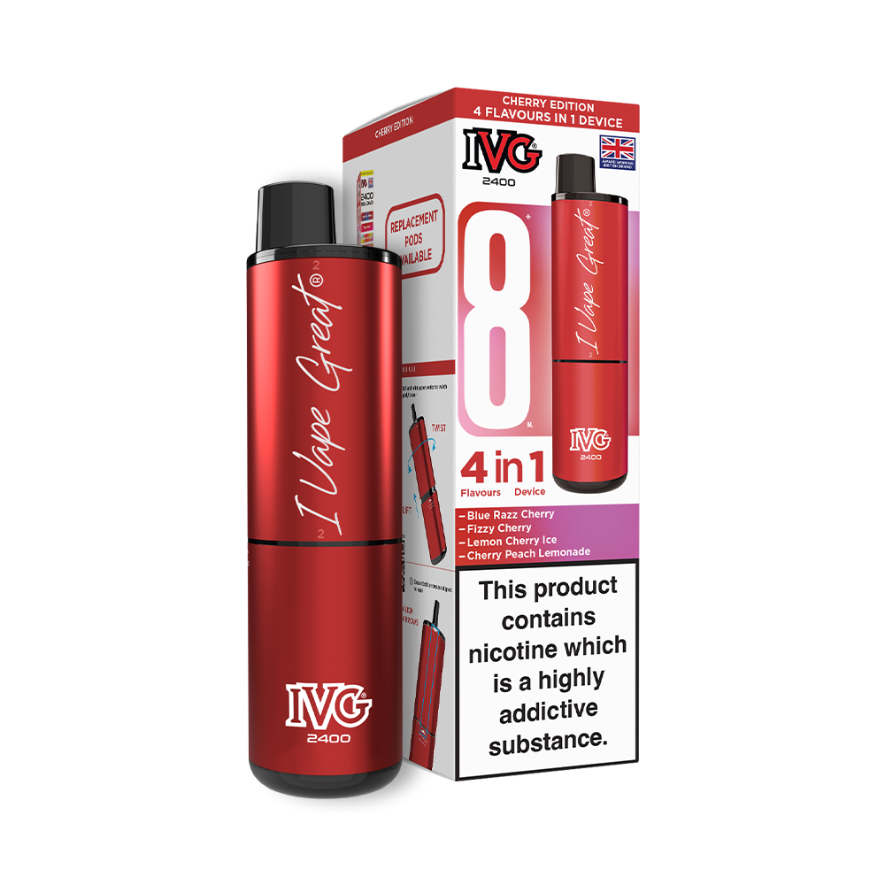 IVG 2400 Big Puff Pre-filled Pod Vape Kit (4 in 1) 🔥2 for £25🔥 - Cherry Editions (4 Flavours)