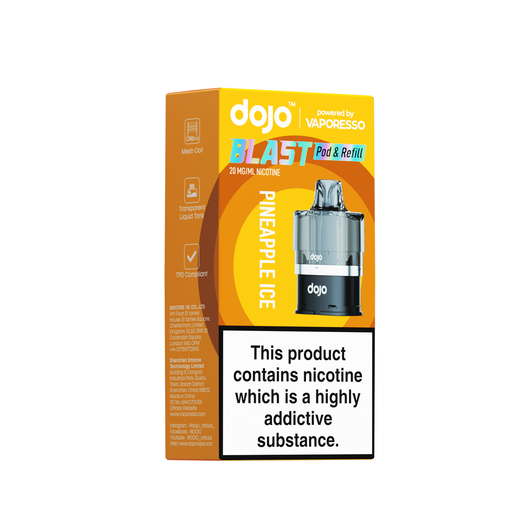 Vaporesso DOJO Blast 6000 Refillable Pod 12ml - Pineapple Ice The Vape Escape Wales & England Vaporesso DOJO Blast 6000 Refillable Pod 12ml - Pineapple Ice The Vape Escape Wales & England