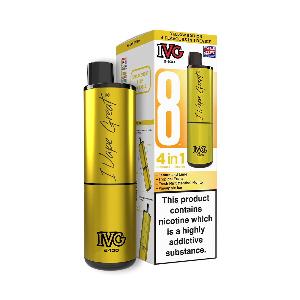 IVG 2400 Big Puff Pre-filled Pod Vape Kit (4 in 1) 🔥2 for £25🔥 - Yellow Edition (4 Flavours)